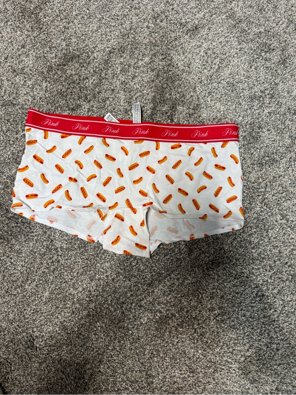 PINK White Boyshorts with Red Waistband and Hot Dog Print